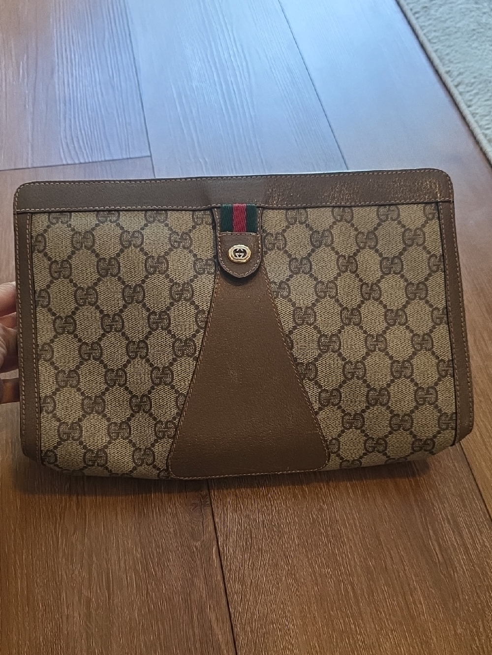 Gucci Beige Brown Monogram Velcro Clutch